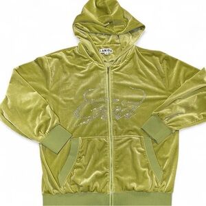 I.AM.GIA Daria Green Velvet Rhinestone Wings Zip-Up Hoodie